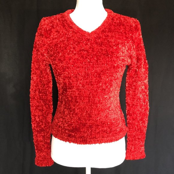 New Women’s MKM Designs Red Fuzzy Long Sleeves Sweater size M - Picture 1 of 4